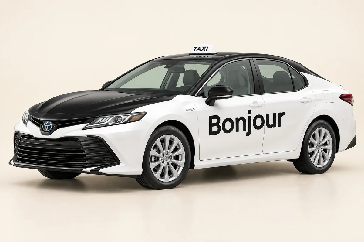 Roof light, sealed meter, inspected hybrid vehicle: the Taxi Bonjour sedan
